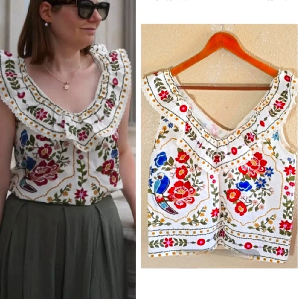 SÉZANE x FARM RIO Floral Ruffle Top sz US 8 / FR 40 NWOT - Picture 12 of 12